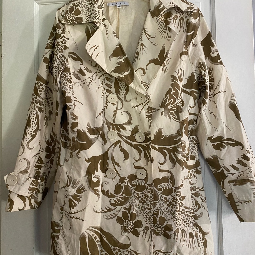CAbi Cream Trench with Brown Botanical Print